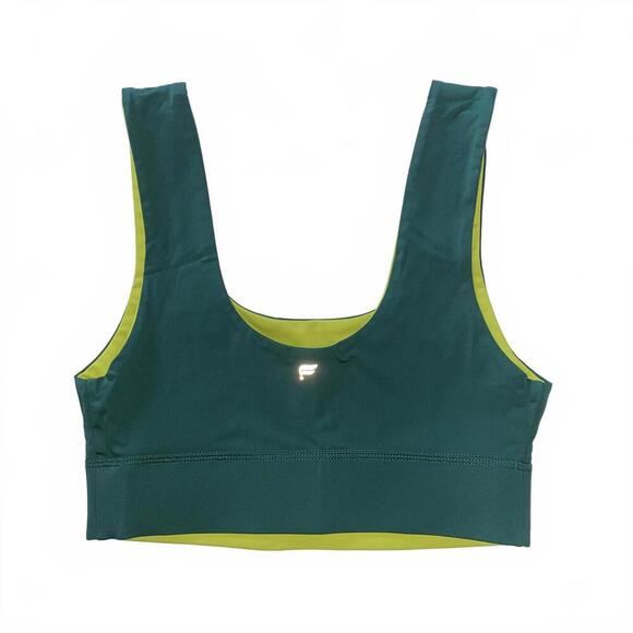Fabletics Reversible Green And Yellow Sports Bra Size S Scoop Neck Workout Top - Picture 1 of 2